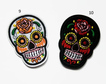 Black Skull Patches for Backpacks Iron On Patch Sugar Skull Patch Red Embroidered Patch Day of the Dead Skull Patch - Skull Patches