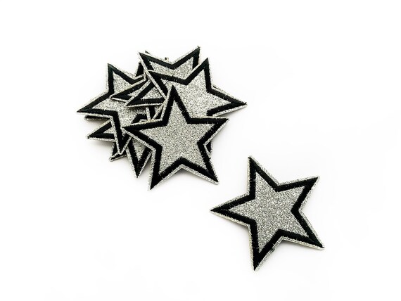 Silber und Schwarz Glitter Stern Patch Glitzer Aufnäher Stern