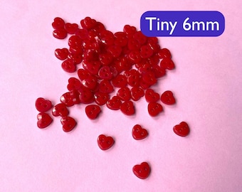 Tiny Red Heart Shaped Doll Buttons (25+ Buttons) - 6mm Buttons