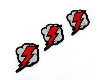 1 or 3 Thunderstorm Patches - Red Bolt Patch Iron on DIY Applique Badge