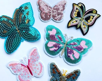6pcs Sequin Butterfly Patch Iron on Set, Assorted Butterflies Badge Bundle