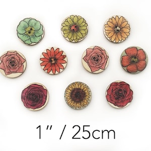 12+ pollici Bottoni rotondi a forma di fiore 25 mm - Bottoni in legno con retro piatto Rosa Margherita Fiore Scrapbooking