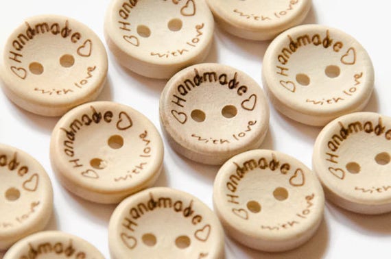 Made With Love Buttons 15mm or 20mm Wooden Buttons With Text Craft  Packaging Handmade Crafted With Love Sewing Button 