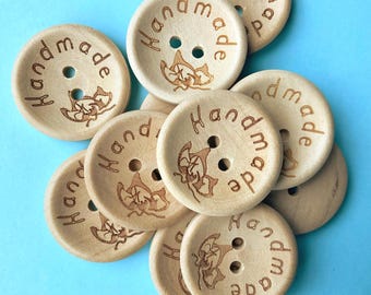 10pcs 1” Butterfly Engraved Handmade Buttons - 25mm Wooden Button