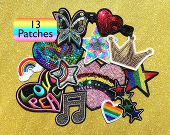 Party Iron on Patch Bundle - Pride Patches - Festival Badge Collection - Carnival Rainbow Mix