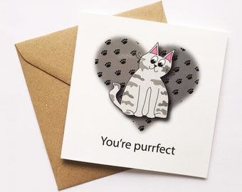 Grey Cat Card - Kids Birthday Card Tabby Cat Cute Cat Greeting Card - Blank Inside - Professionally Printed - Original Design