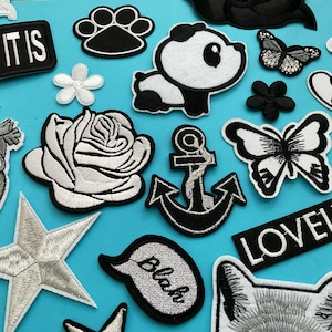 Lot de 15/25 patchs pour veste en jean DIY - , mélange aléatoire de fer blanc, gris et argent sur les patchs