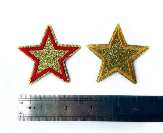 3 Glitzer Stern-Aufbügler 65mm Aufnäher Applikationen Zierapplikation, Farbe Wählbar | Bastelbedarf
