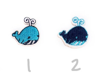 2 petites baleines bleues - Lot de mini écussons - Écussons thermocollants - Minuscules 3 cm x 3 cm