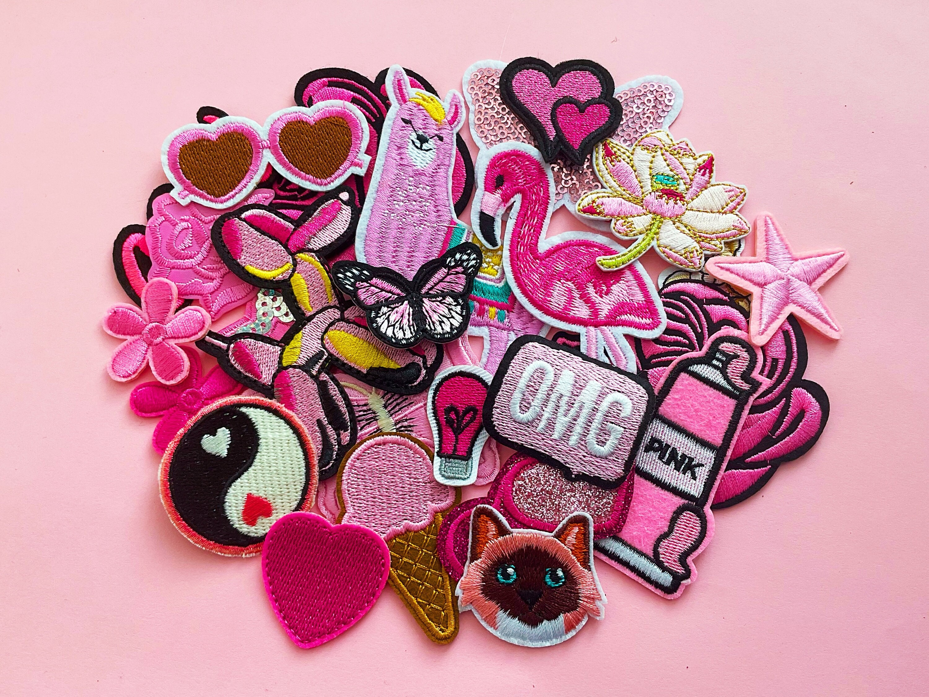 40 Designs Pink Patches for Clothing, Patches for Jackets Iron on