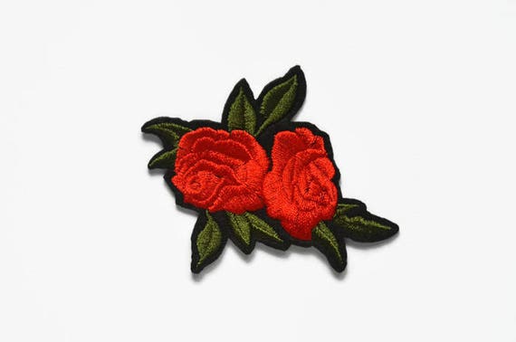 Patches for jackets Red rose patch Rose iron on patch Floral patches for backpacks