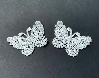 2pcs White Butterfly Applique Sew on - White Lace Butterflies
