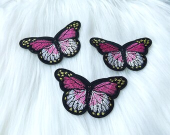 3pcs Pink Butterfly Applique - Iron on Embroidery Patches - 7.4cm x 4.5cm