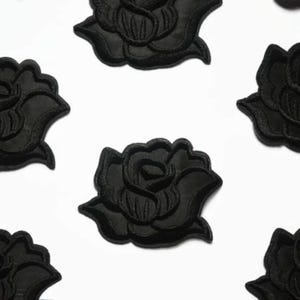 1+ Black Rose Patch - Gothic Badges - Medium Rose Embroidered - 7.5cm x 6cm (2.7in x 2.4in)