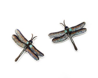 1+ Dragonfly Applique Patch Iron on Insect Butterfly Patches Sequin
