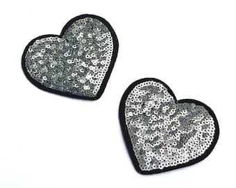 2pcs Silver Sequin Heart Patch Iron on