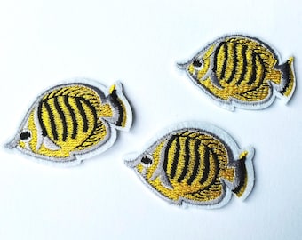 Yellow and Black Striped Fish Patch - Iron on Embroidered Badge - Sea Animals Badges Ironon - Aquarium Themed Patches
