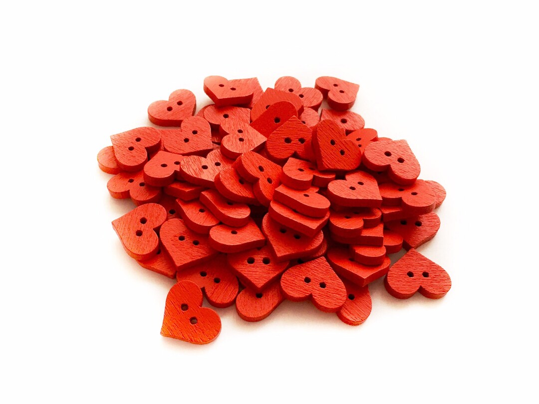 6 Small Red Heart Buttons - Wooden Red Lovehearts - Half Inch Hearts ...