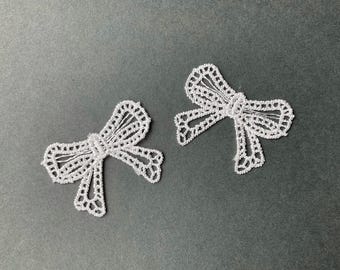 2 piezas de apliques de lazo blanco de ganchillo