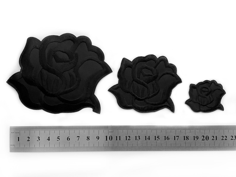 1 Black Rose Patch in the UK 3 Sizes Goth Patch Black Flower Ironon Grunge Patches Embroidered Black Rose Dimensions in Description image 1