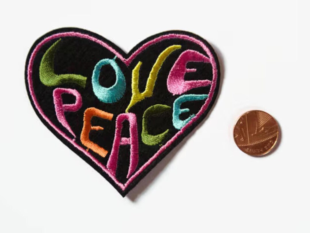 Hippie Patch - Large Love Peace Patch - Heart Patchiron on Patch ...