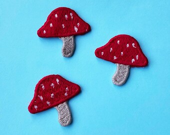Red Mushroom Applique Patch : Set of 3