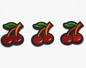Rockabilly Patch - Cherries Iron on Patches - Embroidery Fruit Badge - Food Applique - Embroidered