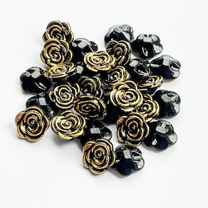 12+ Black Gold Rose Shaped Sewing Buttons - Light 3D Realistic Shaped Roses 13mm