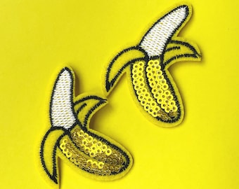 Banana Patch Sequin Iron on - Yellow Fruit Badge for Clothes and Accessories