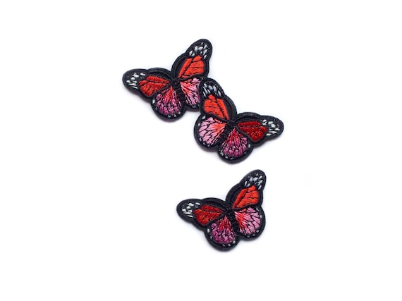 1 Small Red Pink Patches Mini Butterfly Patches Button Sized Patch Pretty  Applique Red Butterflies Patch Iron on Butterfly Pink Small Patch 