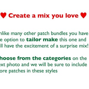 this surprise patch mix can be tailor made by choosing different styles of patches. application instructions are given making it an ideal gift for craft lovers, and thise wanting to update denim Jean jackets, clothing and accessories