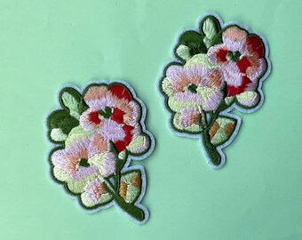 Yellow and Pink Flower Bouquet Patch Iron on, Embroidered Floral Badges Sew on Clothing