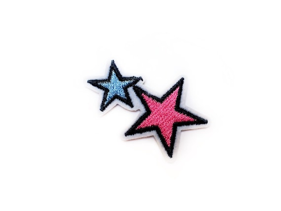 Mini Patches Small Pink Blue Star Patches Micro Patches Star Patch Pink  Stars Patch Iron on Patch Stars Embroidered Pink 