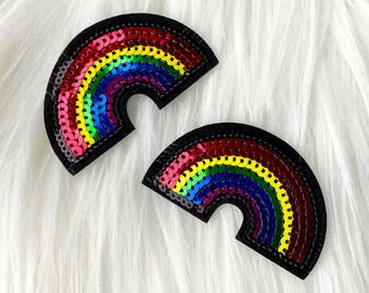 Rainbow Sequin Heart Patch – Pride Iron-On Applique for Jackets, Backpacks