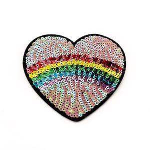 Patch coeur arc-en-ciel - coeur paillettes argent fierté LGBTQ fer sur appliques accessoires