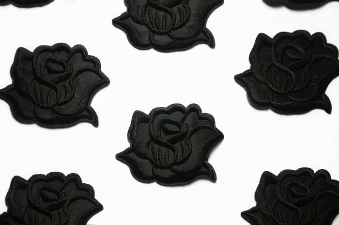 Black Rose Patch in the UK - Goth Patch Black Flower Iron on