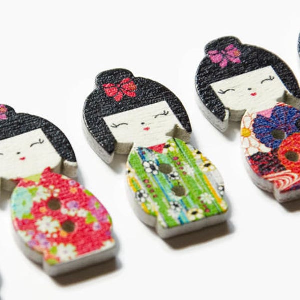 6-48 Japanese Doll Buttons - Geisha Button Japanese Girl Buttons for Scrapbooking - Japan Button - Kawaii - Cute Doll Button - Asian Geiko