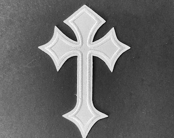 White Gothic Cross Patch Iron on - 10.3cm x 7cm