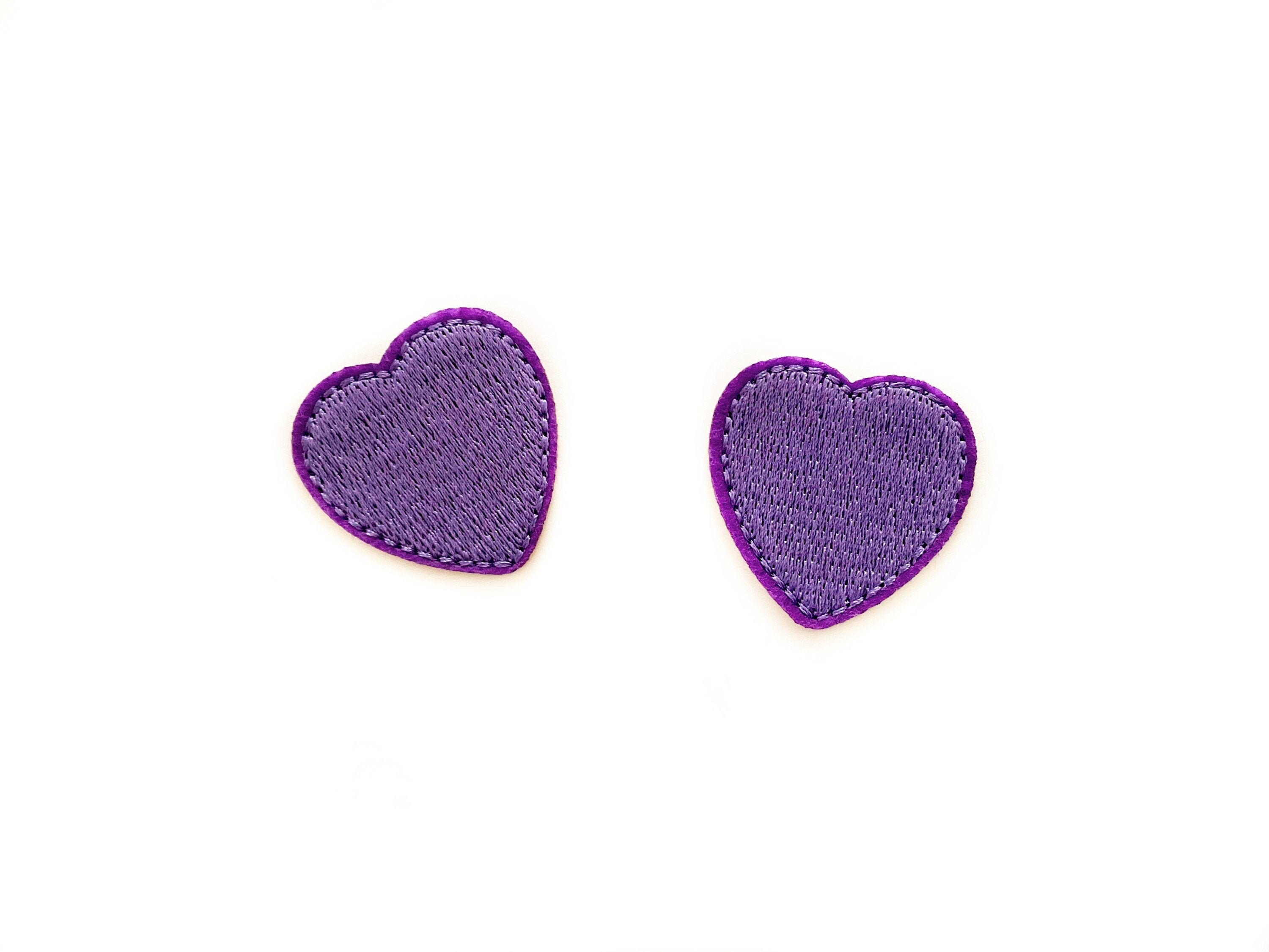2 Small Purple Heart Patches Iron on Embroidery DIY Clothes 