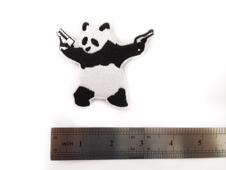 Black White Patches Badges Denim Jackets Artist Patches Art Graffiti Painter Iron on Panda Patch Bristol image 1