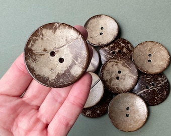 Extra Large Sewing Buttons made from Coconut Shell, 50mm 2 inches, 5cm, For Knitting Craft Projects
