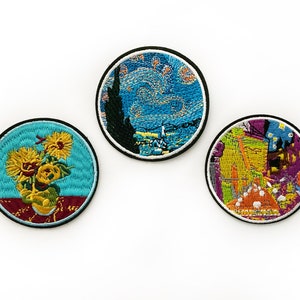 3 Van Gogh Patch Set DIY Starry Night Patch Sunflowers Van Gogh Badge Patch Art Lover Gift Embroidered