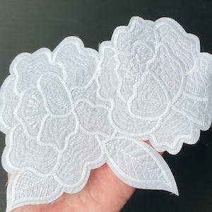 Large White Flower Applique Iron on - Embroidery Flower Sew on - Thin Patch
