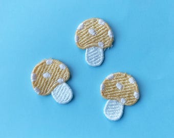 Mini Yellow Mushroom Applique Sew on Patches : Set of 3