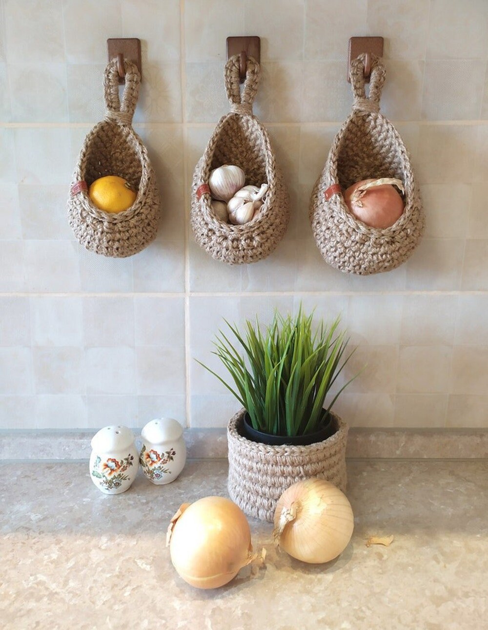 Hanging Wall Vegetable Fruit Basket for Kitchenboho Jute Etsy