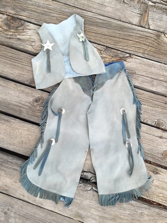Vintage Childrens Blue Suede and Leather Chaps an… - image 1