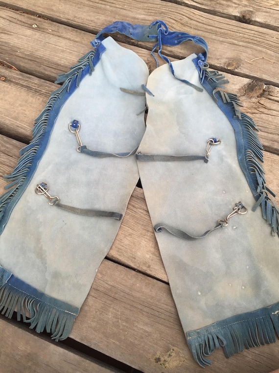Vintage Childrens Blue Suede and Leather Chaps an… - image 7