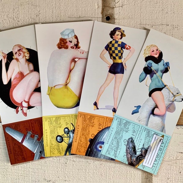 Vintage Styled Pin Up Girl Postcards - lot of 8 - 4 different designs