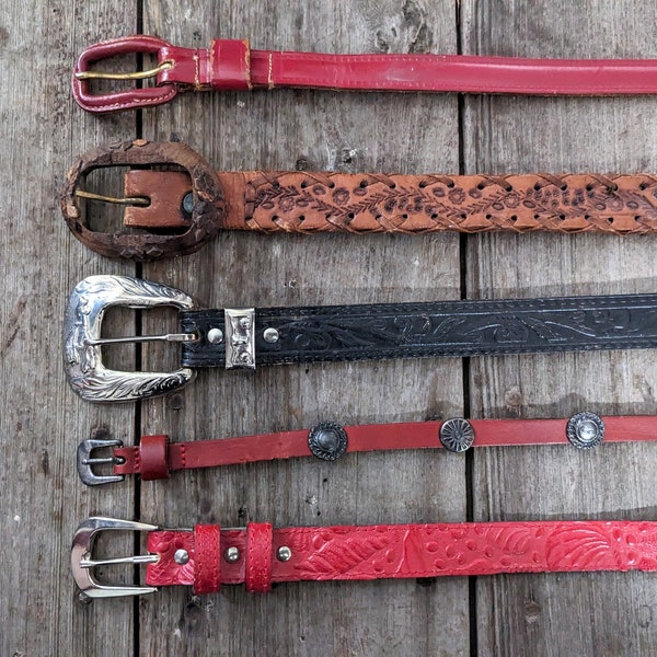 You Choose - Vintage Leather Belt - Western, Tooled Leather, Embossed Leather, Red Belt, Brown Belt