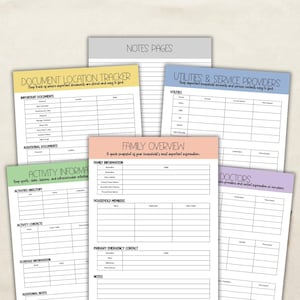 Raccoglitore per informazioni familiari stampabile, raccoglitore modificabile per la gestione della casa, organizer domestico e raccoglitore per le emergenze, download immediato.